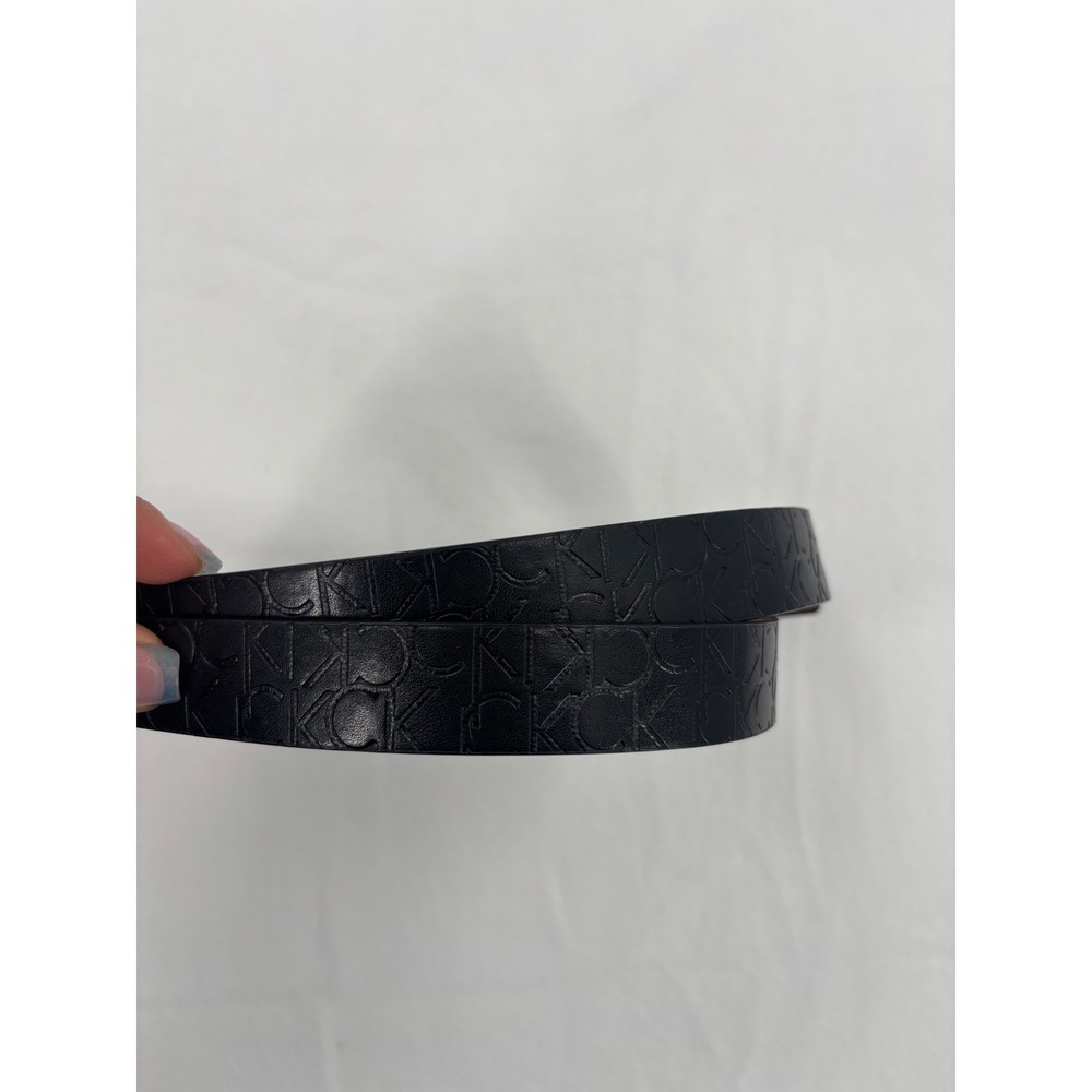 Calvin Klein Logo Belt Women Size L Black Embossed Monogram Gunmetal Buckle